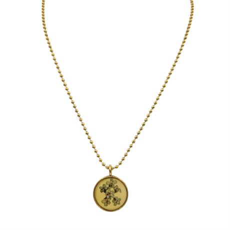 Gold Tone Ball Chain Necklace with Real Pressed Flower Pendant