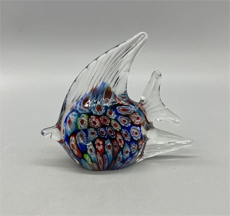 Millefiori art glass tropical angel fish paperweight