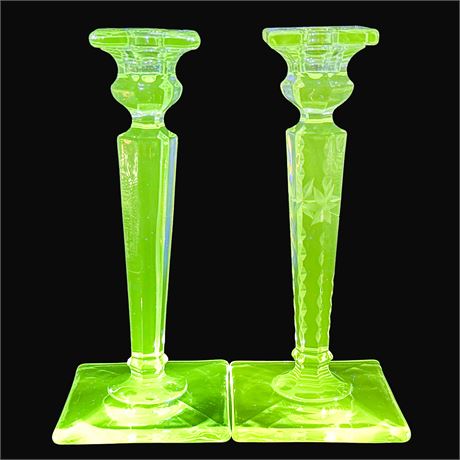 Two Vintage Central Chippendale UV Reactive Candlesticks