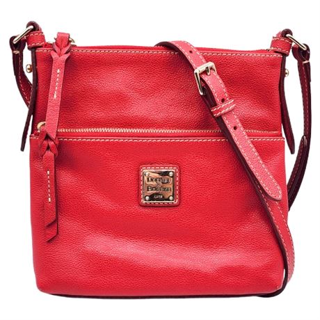 Dooney & Bourke Red Pebble Leather Letter Carrier Crossbody Bag