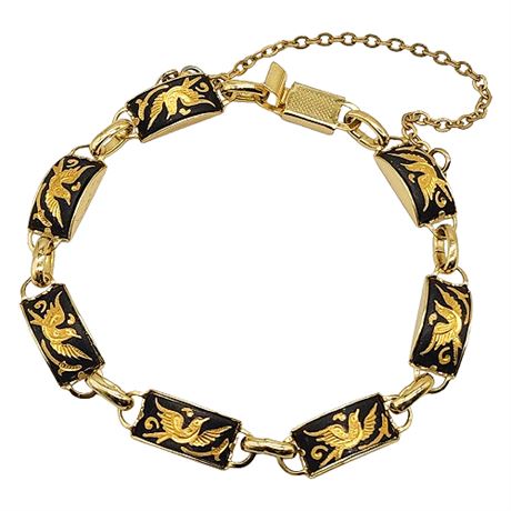 Vintage Spanish Damascene Birds Curved Links Bracelet