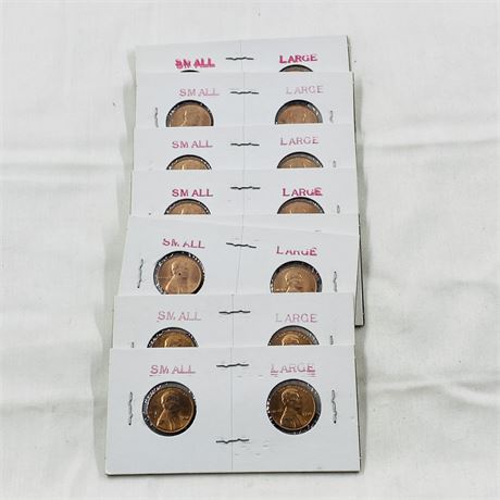 8 Sets BU 1970 Large + Small Date Pennies
