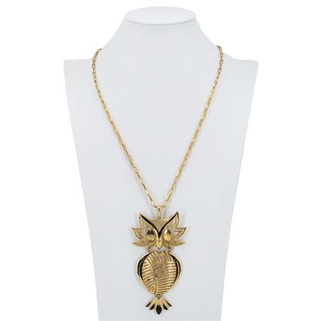 Vintage ALAN Large Articulated Wise Owl Pendant Necklace