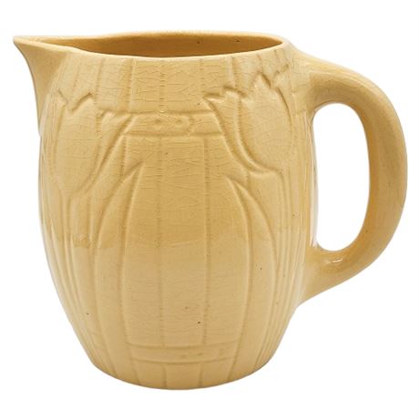Vintage Roseville Pottery Utility Ware Yellow Tulips 7.5" Pitcher, Flawed