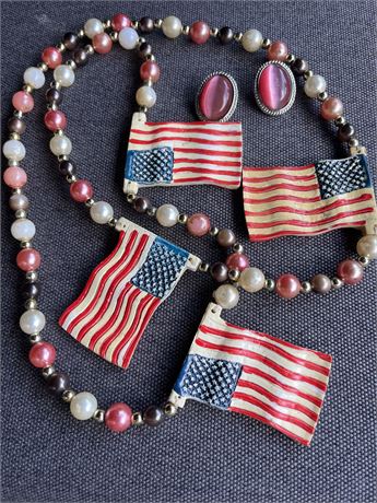 American flags  statement, necklace and earring lot