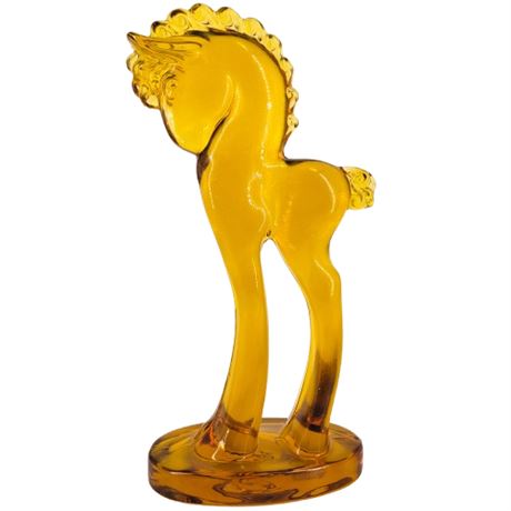 Vintage Mosser Large Amber Trojan Horse Art Glass Sculpture