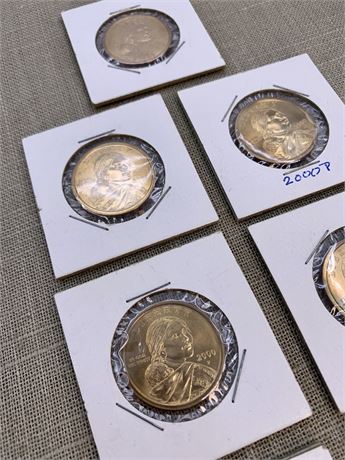7 Uncirculated 2000 P Sacagawea $1 Coins