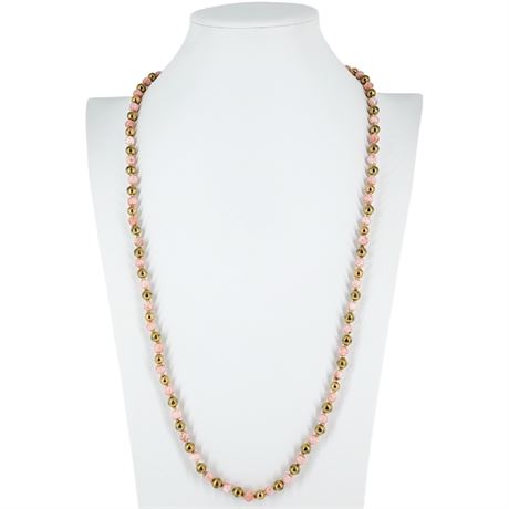 Vintage Pale Pink & Gold Tone Beaded Necklace