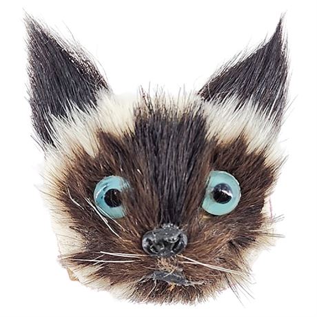 Vintage Genuine Fur Siamese Cat Head Brooch