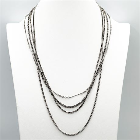 Lot of 4 Vintage Silver Tone Chain Necklaces