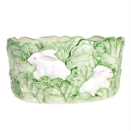 Haldon Group Ceramic White Rabbits Oval Planter