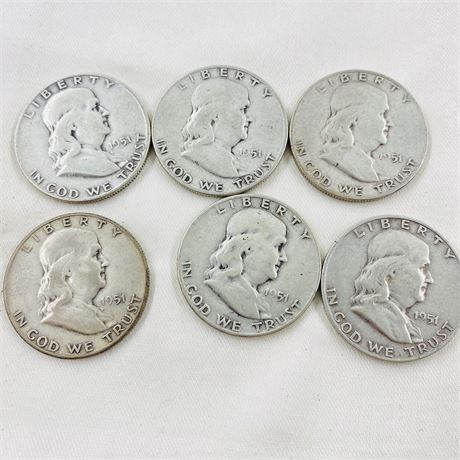 6 - 1951 Franklin Half Dollars