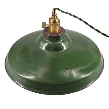 Brass Green Enamel Vintage Industrial Pendant Light