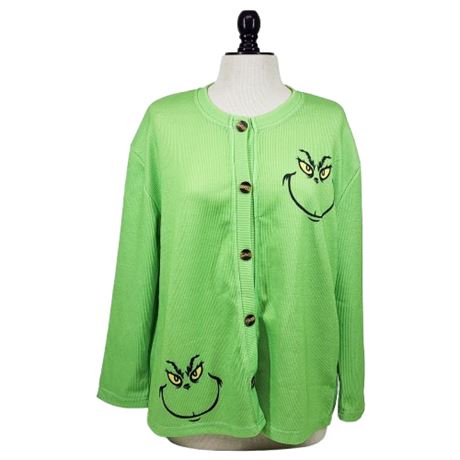 Womens XL Grinch Button Front Cardigan