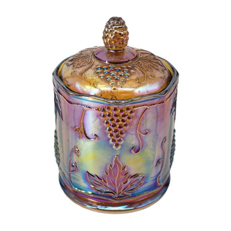 Vintage Carnival Glass Grape Harvest Jar with Lid