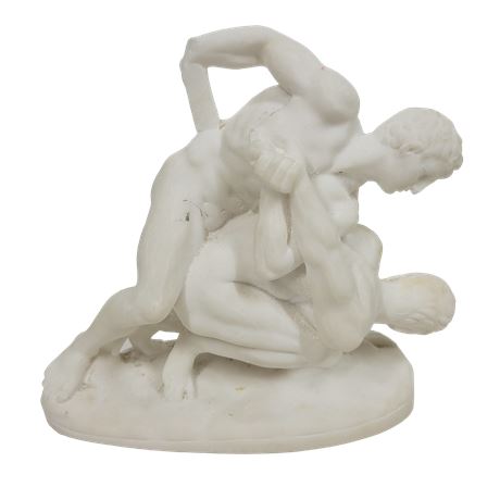 Greco-Roman White Stone Male Wrestling Figurine