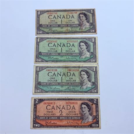 4x 1954 Canadian Bills