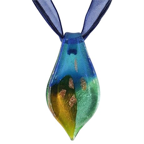 Vintage Lampwork Art Glass Pendant Necklace