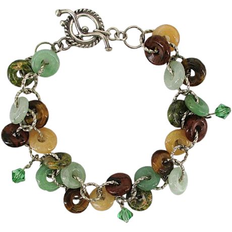 8" Toggle Bracelet with Agate Stone Discs & Crystals