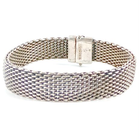 Espo Sterling Silver Mesh Bracelet – 925 Italy – Vintage Style Box Clasp