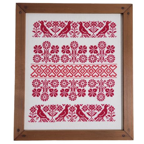 Red/White Birds and Flowers Framed Cross Stitch