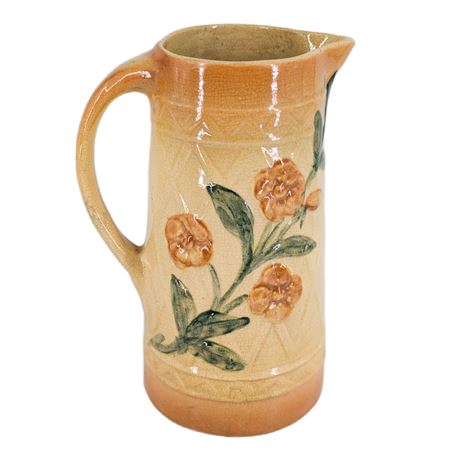 Early Roseville Wild Rose Jug Pitcher Orange Flowers Edge