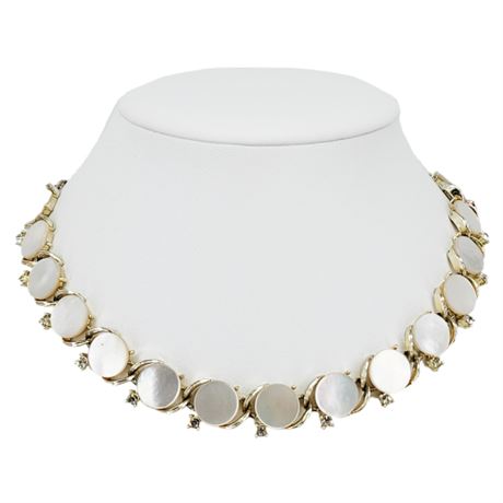 Vintage LISNER Mother of Pearl & Rhinestone Necklace
