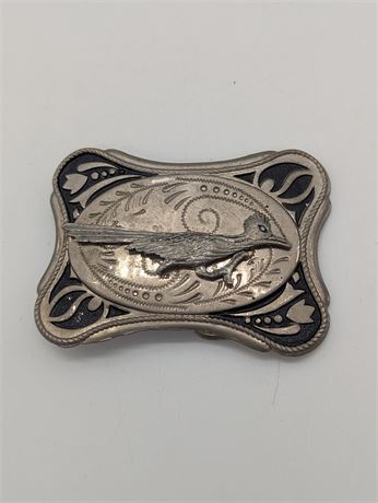 Vintage Silver Tone Black Roadrunner Belt Buckle