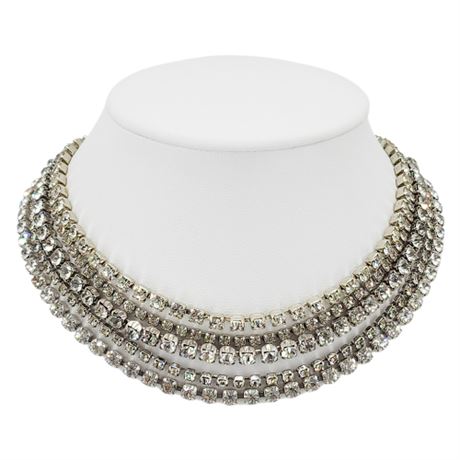 Five Vintage Single Row Prong Set Rhinestone Necklaces