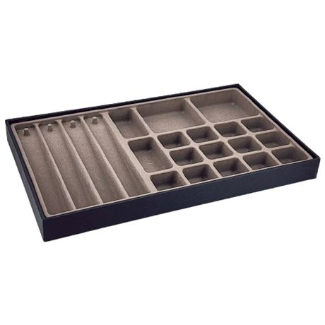 Stackable Black/Taupe Divided Jewelry Organizer Tray