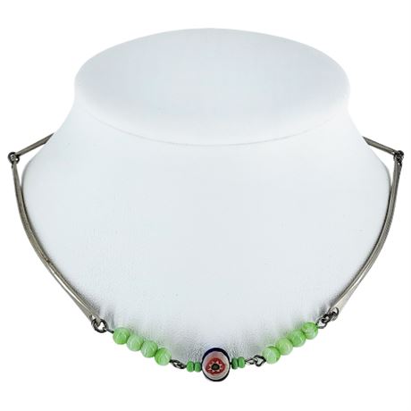 Vintage Millefiori Glass Bead & Curved Bars Choker Necklace