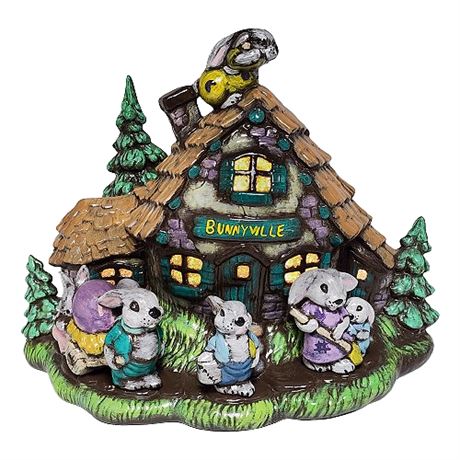 Vintage Glenview "Bunnyville" Lighted Ceramic Mold, Beautifully Painted