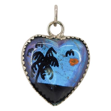 Vintage Iridescent Butterfly Wing Heart Pendant