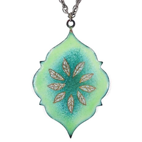 Signed Vintage Anna Standen Enamel on Copper Pendant Necklace