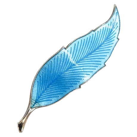 Vintage Aqua Enamel Feather Brooch