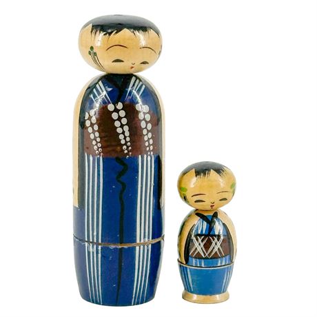 Set of Vintage Wooden Japanese Kokeshi Dolls