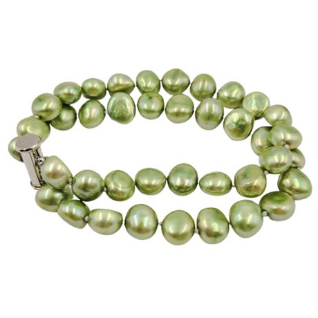 Green Freshwater Pearl Double Strand Bracelet