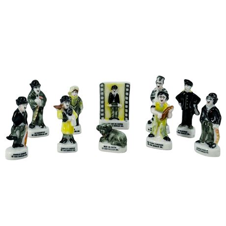 Full Set of 10 Porcelain Charlie Chaplin Feves by Bubbles Inc.