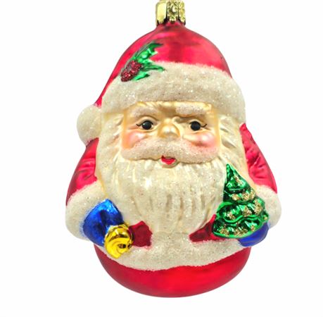 Hand-blown German Glass Ornament, 4" Santa