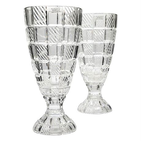 Pair Towle Crystal Hurricane Candle Lamps