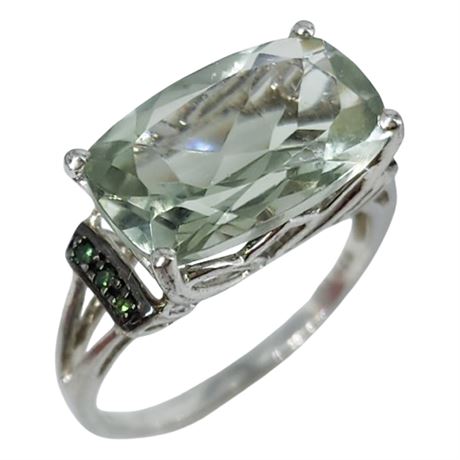 VJL Creations Sterling Silver Prasiolite & Green Moissanite Ring, Sz 8