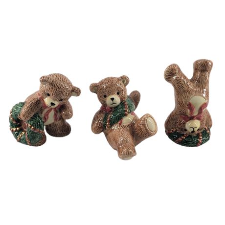 Fitz & Floyd Teddy's Christmas Bears w/ Wreaths Set of 3