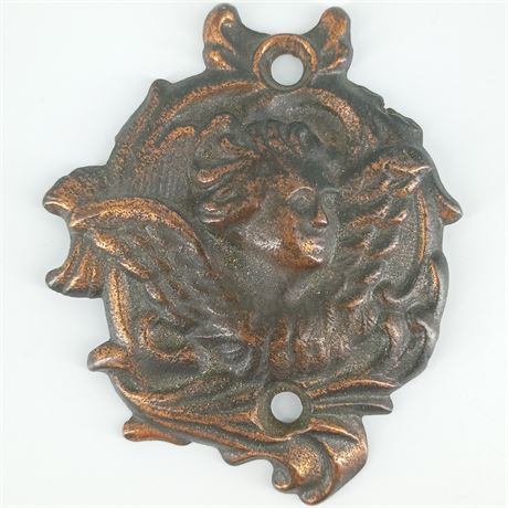 Art Nouveau Lady Portrait Brass Furniture Mount Plaque