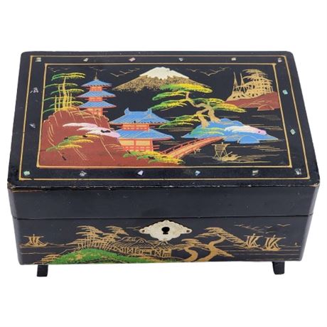 Vtg Japanese Lacquered Musical Jewelry Box