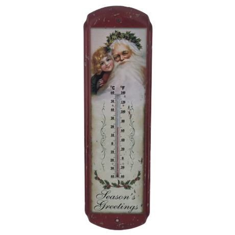 Vintage Season's Greetings Father Christmas Thermometer
