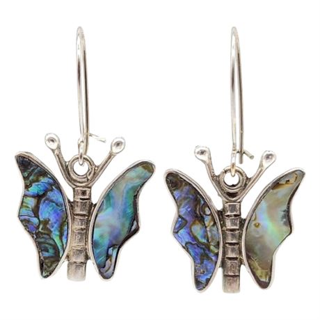 Vintage Mexico Sterling Silver Abalone Butterfly Earrings