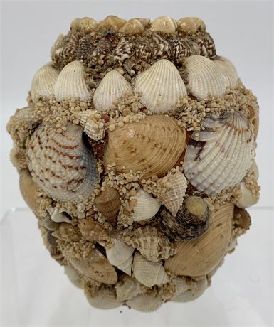 Handmade Vintage Seaside Seashell Folk Art Terracotta Vase