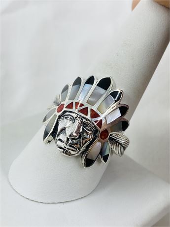 7g Navajo Chief Head Sterling Ring Size 12.5