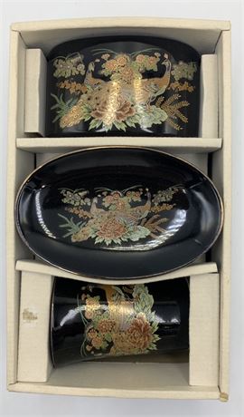 3 pc NOS Shaddy Pottery Japanese Bathroom Vanity Accessories