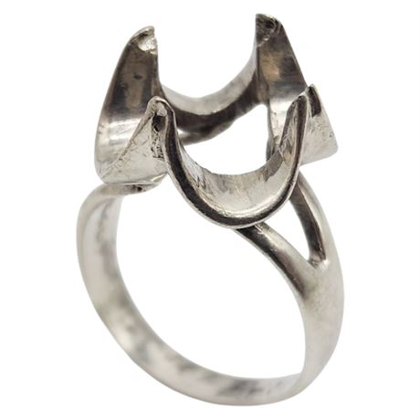 Vintage Signed TAXCO Sterling Silver Modernist Ring, Missing Stone, Sz 7